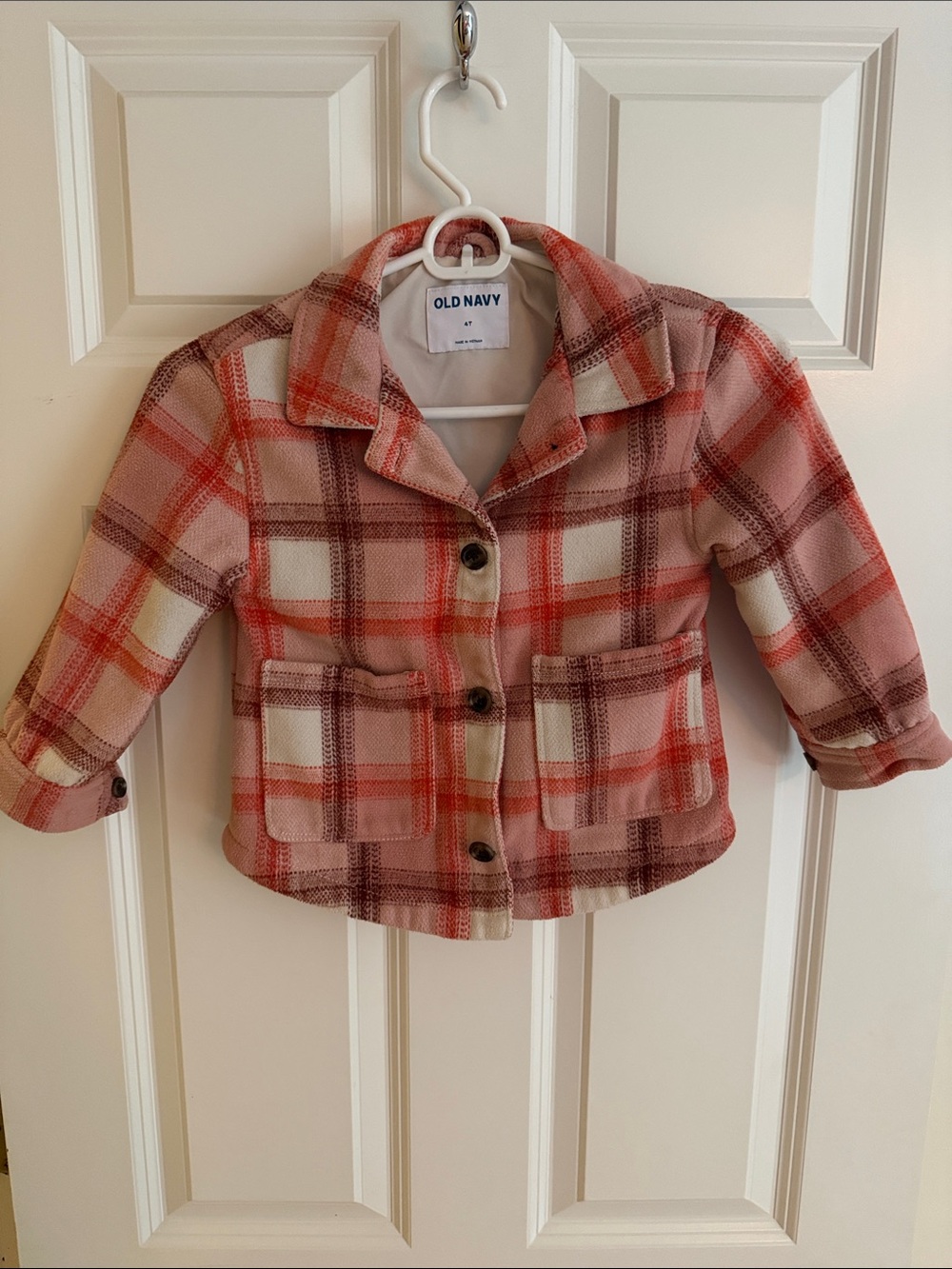 Old Navy Pink and Cream Plaid Kids Coat